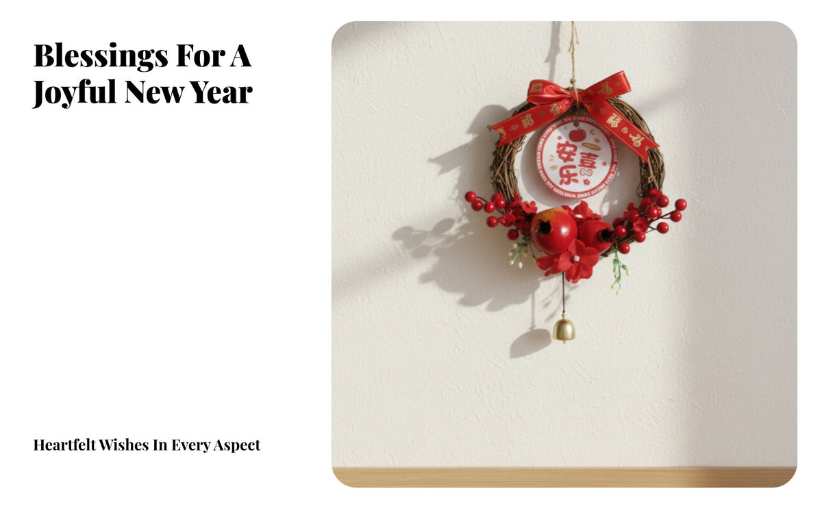 New Year Wreath Hanging Decor, Housewarming Door Frame Accent, Festive Glass Pane