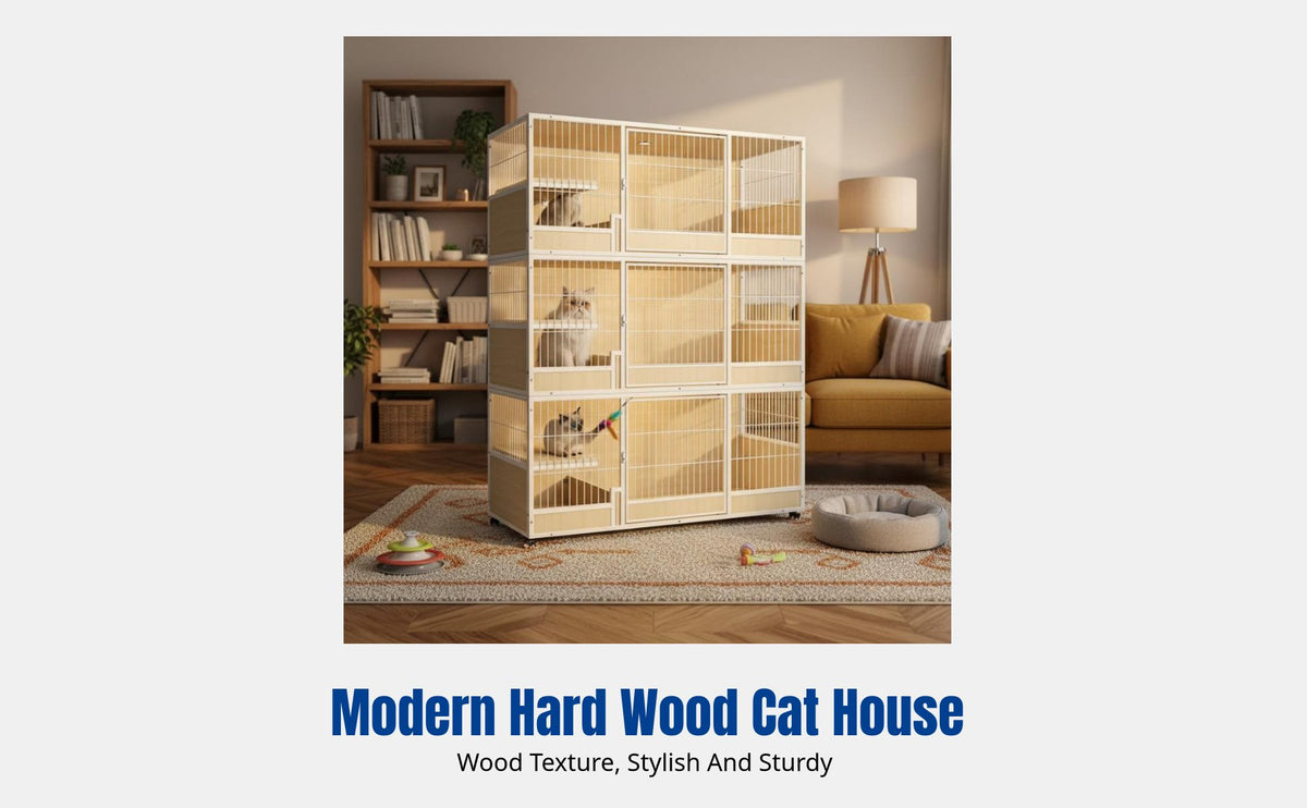 Large Cat Enclosure, Indoor Wooden Cat House, Multi-Level Spacious Cat Condo for Home Breeding, Luxury Pet Enclosure