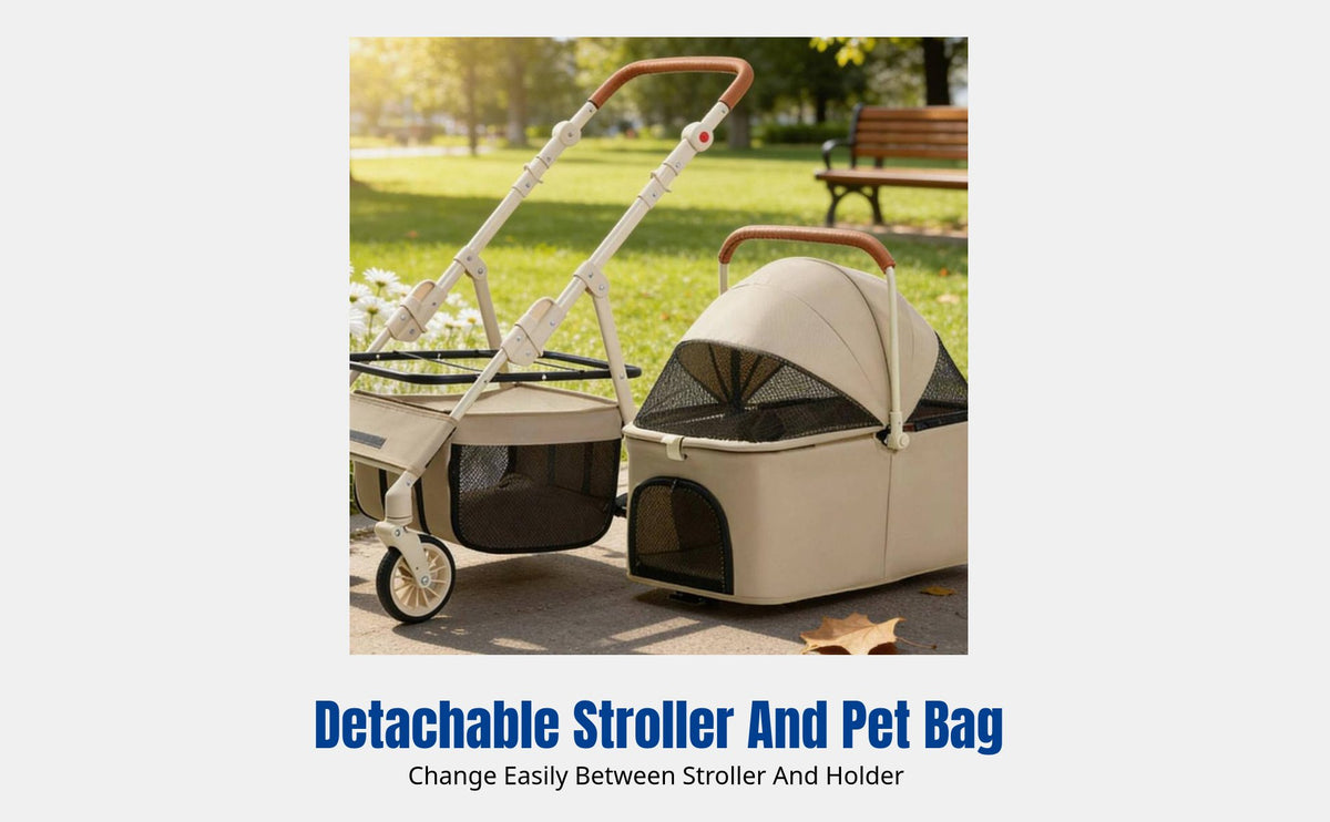 Foldable Pet Stroller, Portable Travel Cart for Small and Medium Dogs, Detachable Compartment, Spacious, Outdoor Use