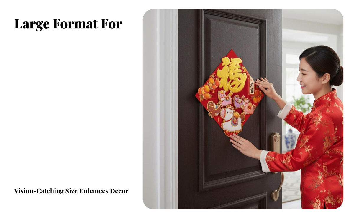 Cartoon 3D Zodiac Door Sticker, Fu Character, Chinese New Year Wall Decor, Traditional Style, Easy Install