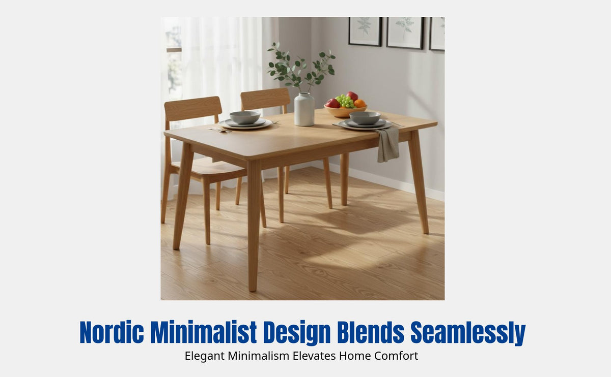 Hardwood Dining Table and Chair Set, Nordic Minimalist Rectangular, Modern Kitchen Furniture