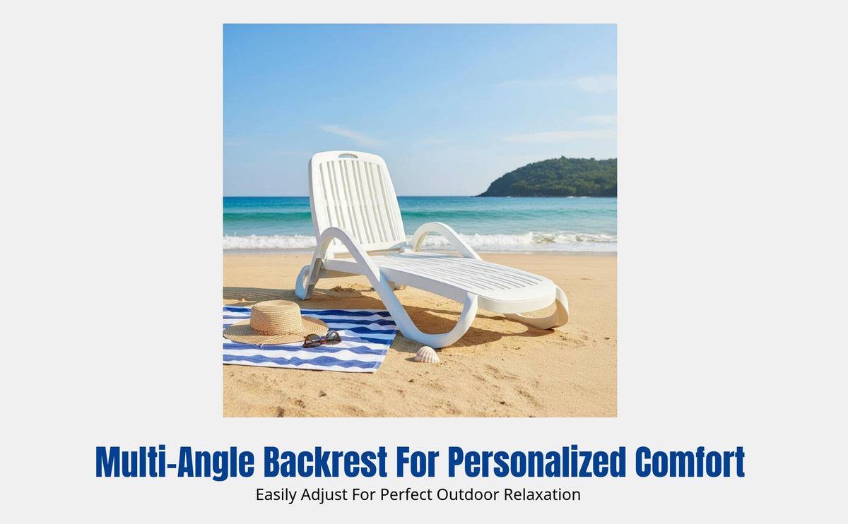 Outdoor Folding Lounger, Reclining Beach Chair with Adjustable Backrest, Waterproof Sunbed for Pool, Patio, Garden, Stackable Design