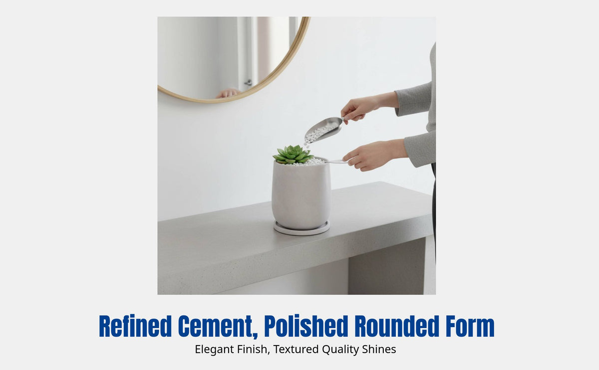 Nordic Cement Flower Pot, Round Minimalist Planter with Tray, Breathable Large Indoor Pot, Handmade Modern Design