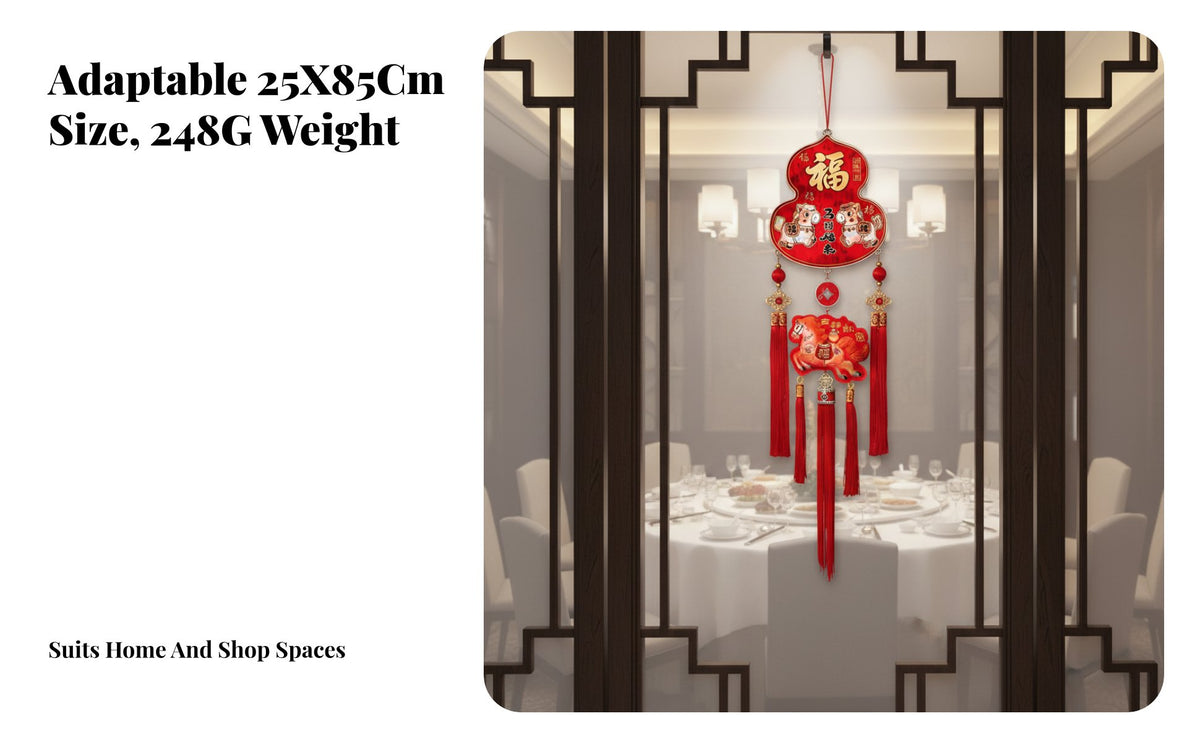 Year of the Horse Hanging Decor, Chinese New Year Red Fu Character, Wooden Festive Wall Decoration