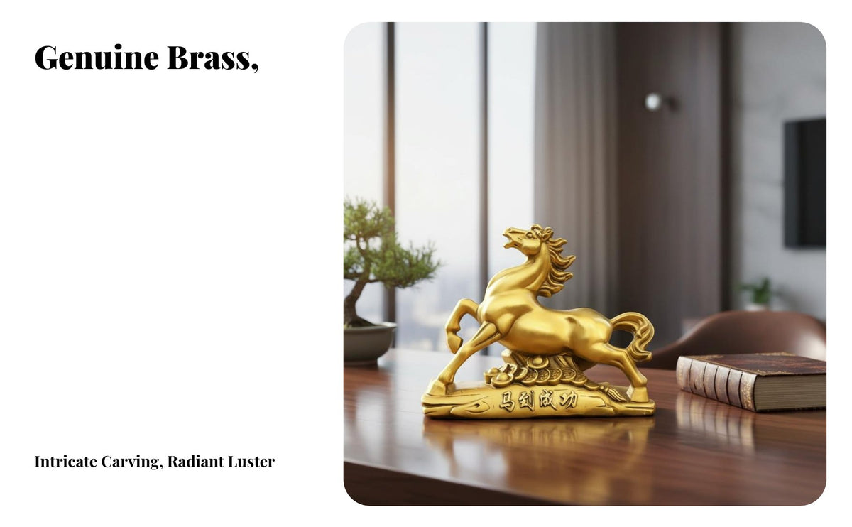 Brass Horse Figurine, Success Symbol, Office Decor, Chinese Sculpture, Lucky Decor
