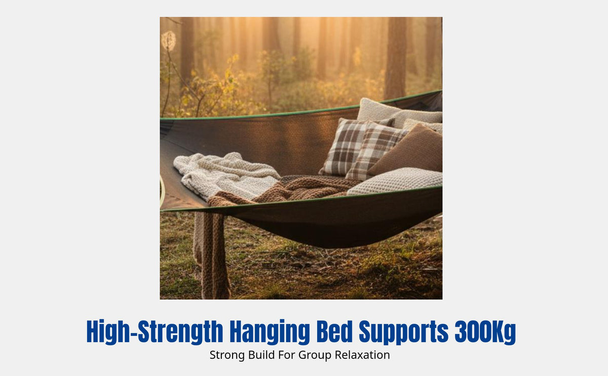 Outdoor Four-Corner Hammock Bed, Anti-Tip Mesh, Multi-Person, Breathable Ice Silk, Camping, Outdoor Dining, Kids & Adults