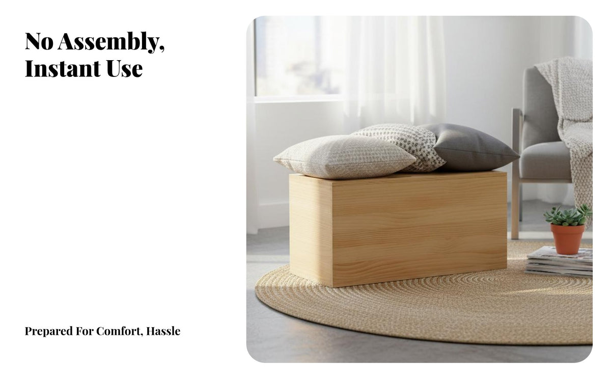 hardwood Wood Storage Box, Multi-Functional Ottoman, Japanese design, No Assembly Required, Large Capacity
