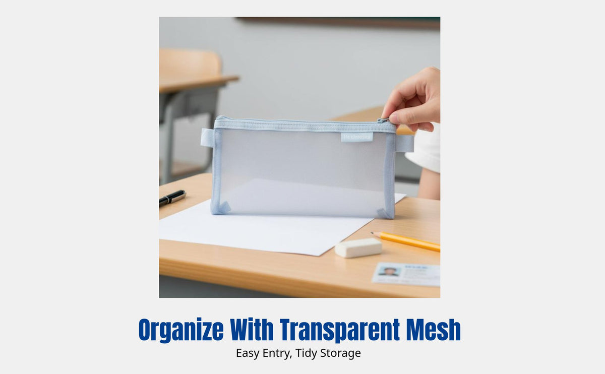 Mesh Stationery Case, Transparent, Large Capacity, Portable, Student Exam Essential