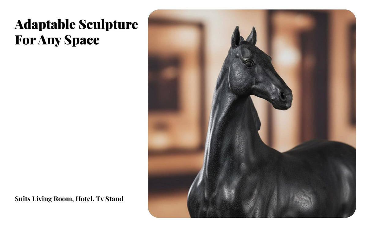 Resin Cream Horse Sculpture, Oriental Vintage Decor, Artistic Gift for Living Room, Hotel, TV Cabinet
