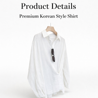Long Sleeve Shirt for Women with Collar and Loose Fit, Oversized Casual in Korean Style with Blended Fabric, Everyday Wear