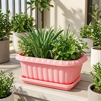 6 Pack Rectangular Planter Box, Balcony Planter for Vegetables Flowers, Outdoor Indoor Patio, Frost, Water Saving with Drainage & Tray