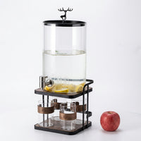 6 Pack Glass Water Dispenser Set, Thickened Cold Water Jug with Metal Stand, Cylindrical Drink Dispenser for Iced Tea and Lemonade, 6 Pieces