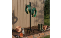 Decorative Detachable Hose Storage Stand Stable 4-Prong Base Metal Garden Hose Rack Double-Sided Hooks for Gardeners, Homeowners, Patio