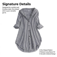 Long Sleeve Tops Women Striped Blouse for Office and Business Casual, Oversized Shirts for with Polyester Material, Loose Fit