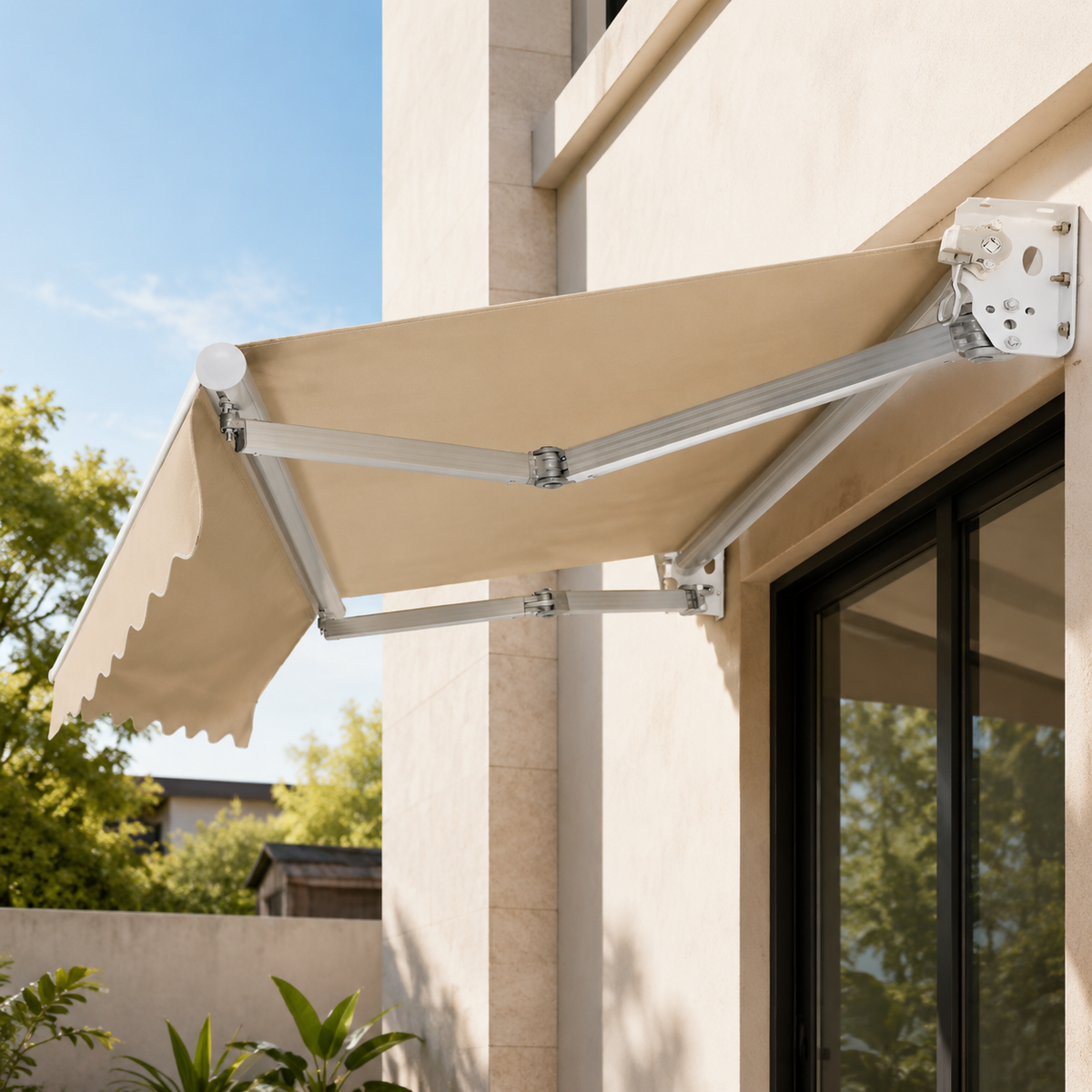 Awning Sun Shade Outdoor Terrace Balcony Reddish Brown Aluminum Alloy Manual Retractable Wall Mounted