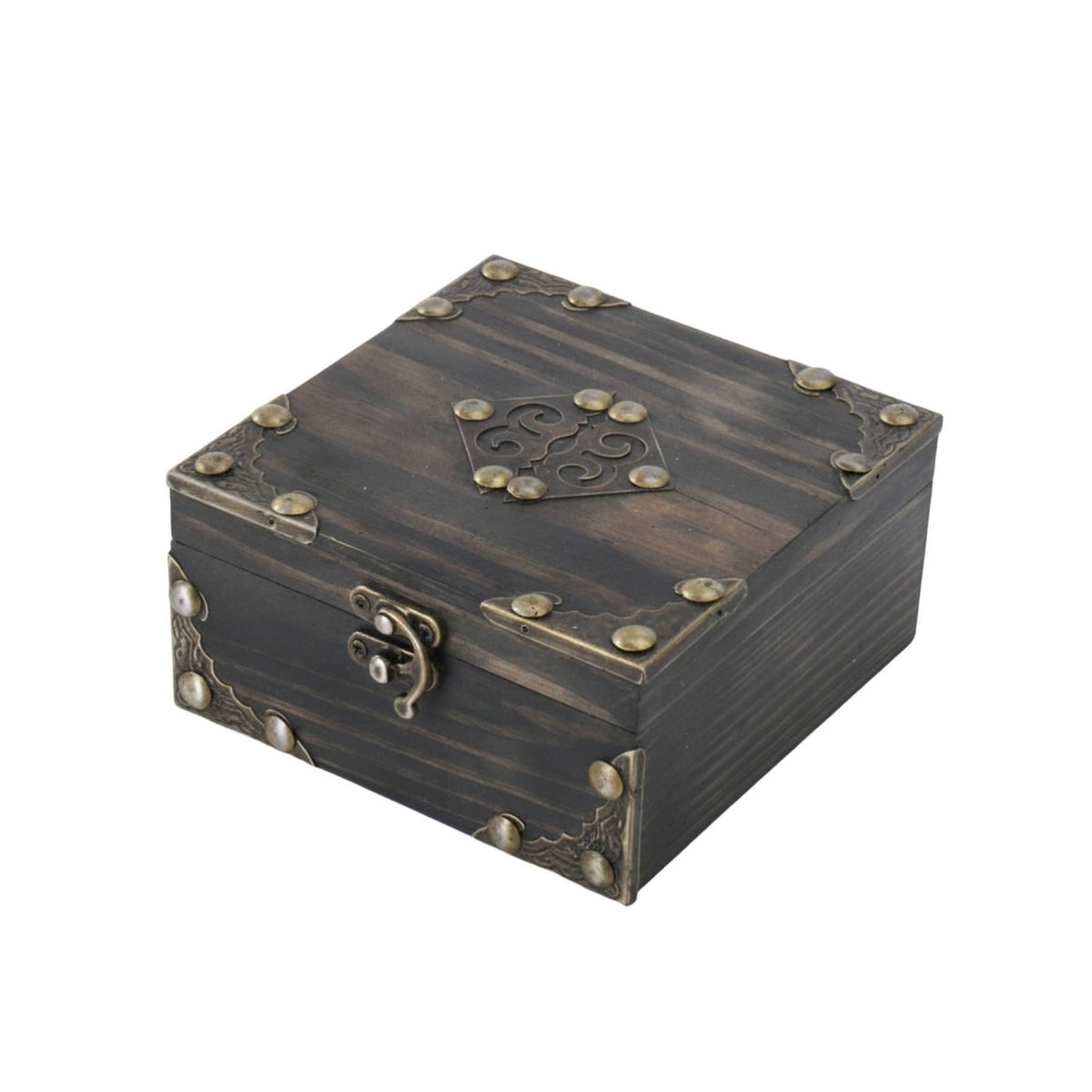 Home Decor Square Wooden Storage Box Hinged Lid Carved Panel for Tabletop