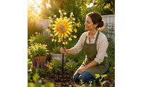 Weather-Resistant Floral Motif Bee Wind Twirler 3D Kinetic Design Metal Floral Motif Wind Twirler Easy Installation Outdoor Decor for Lawn