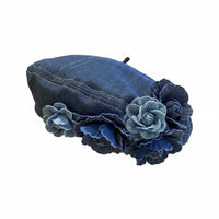 Soft Shape Floral Jean Fabric Beret Fashionable Headwear Year-Round Wear for Women