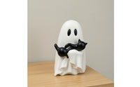 Spooky-Cute Ghost with Black Cat Gothic Ghost Figurine Espeluznante Estatua De Fantasma Con Gato Negro Festivo for Collectors
