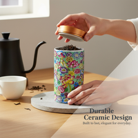 Enamel Ceramic Tea Caddy with Aluminum Alloy Lid, Small Portable Storage Jar for Tea, Powder, and Spices