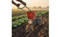 Metal Frame and Fertilizer Planter Plastic Hopper Hand Push Seeder Wheeled Hand-Pushed Spreader Long Handle