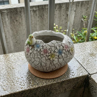 Textured Cracked Eggshell Planter Raised Flowers Eggshell Planter Engraved Plant Container Pastel Floral for Courtyard, Balcony