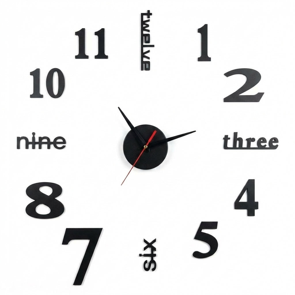 3D Acrylic Digital Wall Clock Large for Living Room Bedroom, Luminous Silent Sweep Movement, Decorative for Home Office, Black 40cm