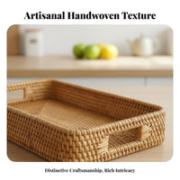 Rectangular Woven Tray with Handles Handmade for Living Room, Hosts, Cafe Owners