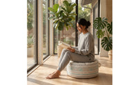 Cotton Floor Cushion with Handle Geometric Floor Ottoman Portable Round Pouf Padded for Living Room, Reading Corner