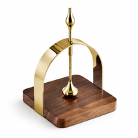 Napkin Holder for Table, Serviette Holder with Polished Metal & Walnut Base, Freestanding Serviette Holder for Kitchen, Dining Table Decor