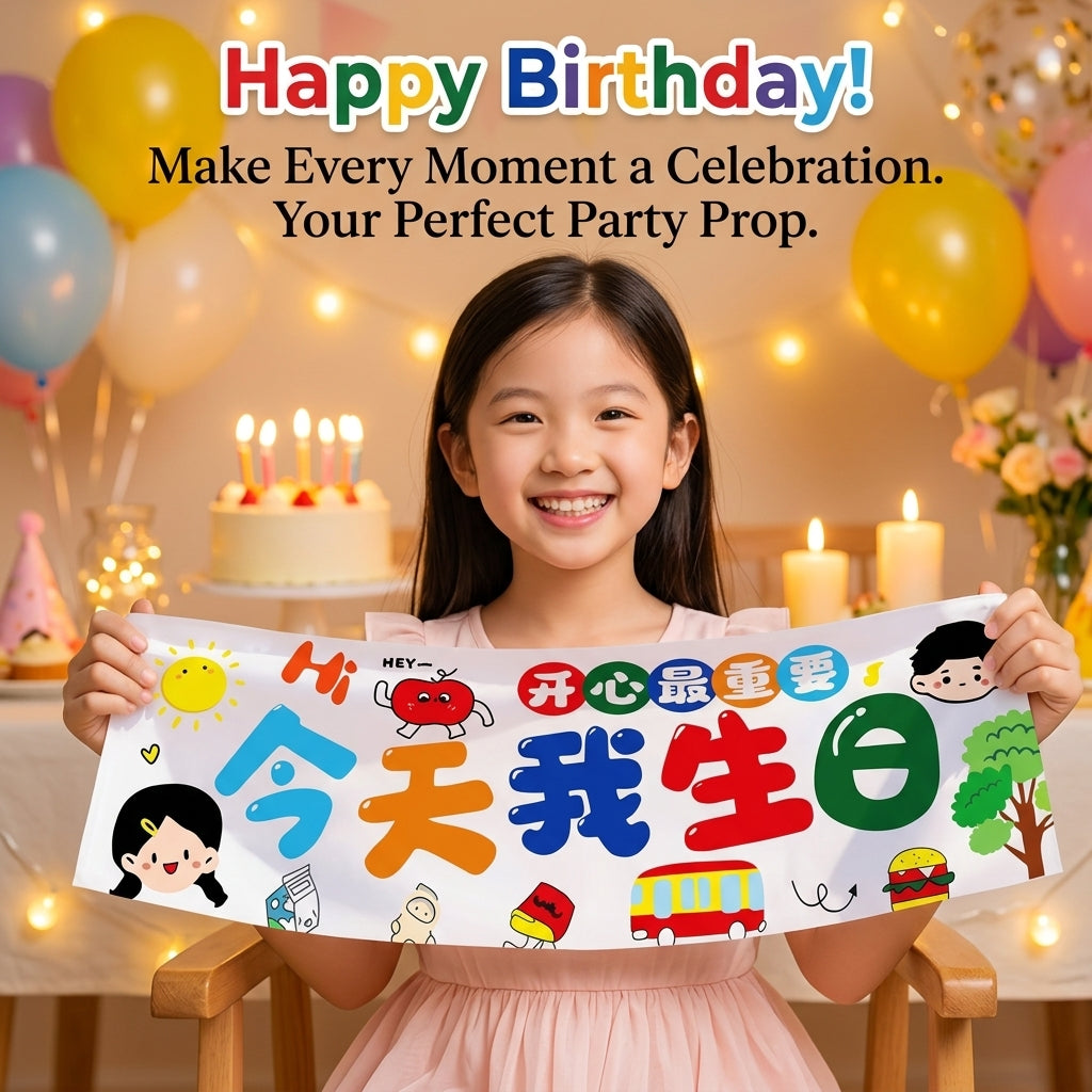 Handheld Banner Birthday Party Banner 45cm x 15cm Peach Skin Velvet Celebration Banner Decorative Banner Girls Party Decor Photo Props