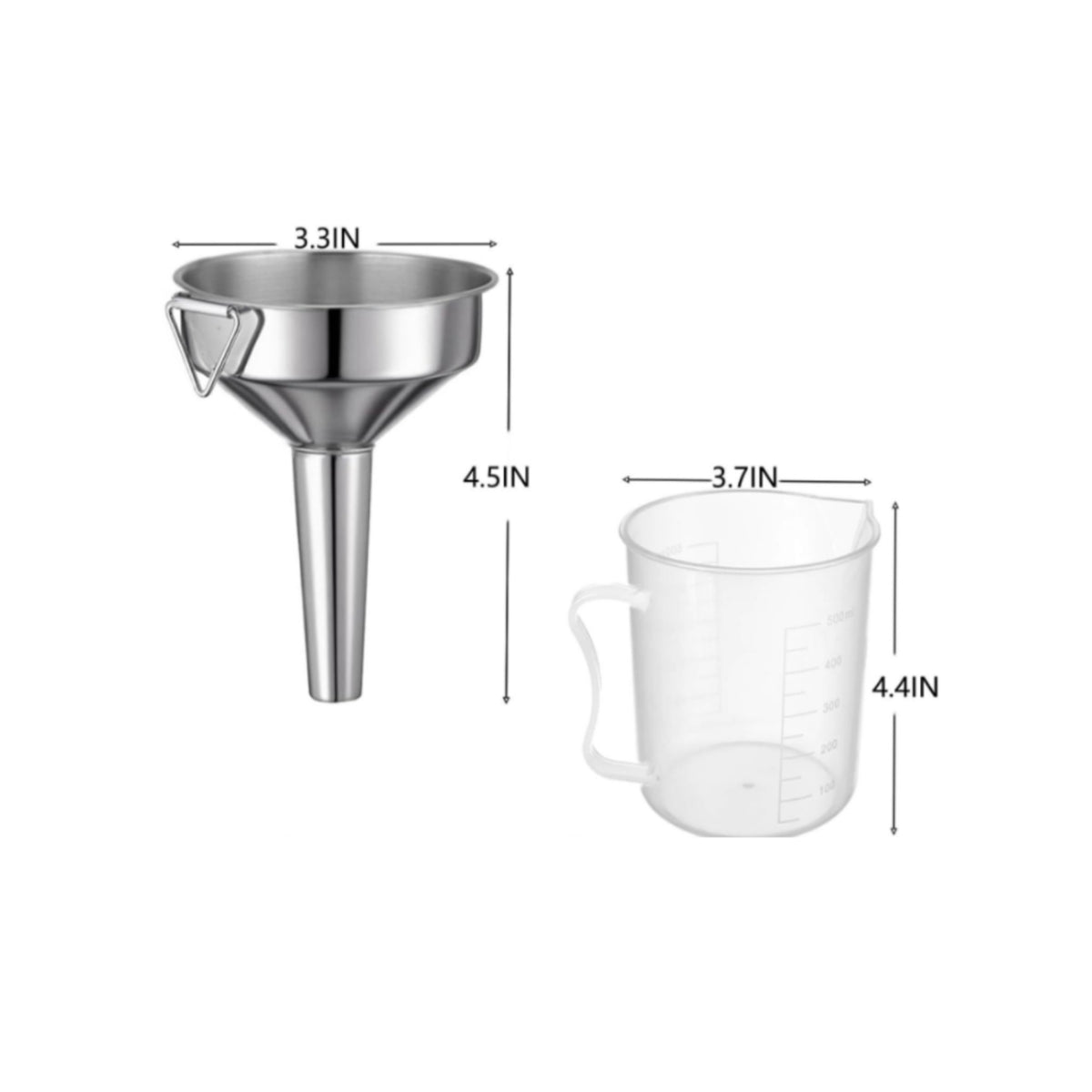 Stainless Steel Funnel Kit Graduated Automotive Tool Hooked Hanger