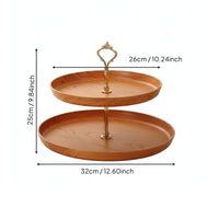 Afternoon Tea Stand Versatile Double layer Serving Stand Detachable Faux Wood Grain Fruit Plate for Wedding