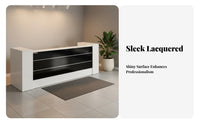 Modern Reception Counter Glossy Baked Paint Finish Salon Front Desk Multi-Functional Salon Welcome Desk for Business Owners, Lobby, Medical Office