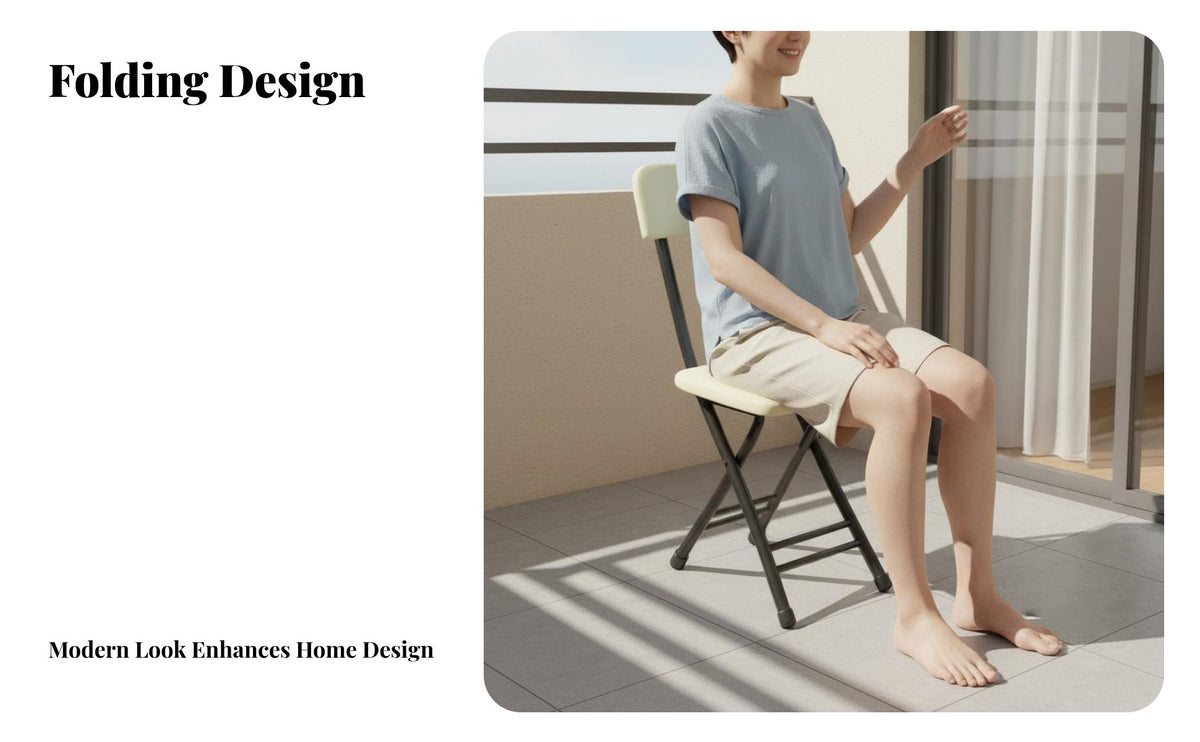 Foldable Design Folding Chair Space Saving Portable Backrest Chair No Assembly Required Padded Folding Stool Sturdy Construction for Homeowners, Office Workers, Balcony, Dormitory, Dining Room, Kitchen