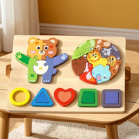 1 Piece Wooden Shape Puzzle Board with Animal Theme Geometric Blocks Matching Puzzle Splinter-free Design Suitable for Cognitive Development Indoor Play