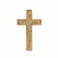 Cross with Floral Relief Freestanding Carved Wood Cross Rustic for Tabletop