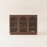 Cabinet with Fluted Glass Doors Wood Grain Side Cabinet Quiet Sideboard for Living Room, Bedroom
