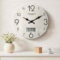 American Wood Grain Wall Clock Silent with Calendar and Temperature Display
