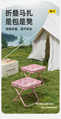 折叠凳户外椅子马扎露营便携钓鱼野餐笔袋小板凳火车高铁无座神器 【加厚牛津布】便携手包马扎凳-樱桃粉，承重320KG【加大椅面 加粗钢管】