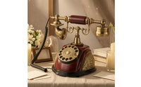 Mahogany Finish Message Recorder Phone Gold-Tone Hardware Vintage Rotary Telephone Metal Accents Decorative Filigree Telephone
