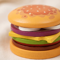 Stackable Toy Hamburger Realistic Wooden Burger Sturdy Burger Stacking Toy Safe for Toddlers, Preschoolers, Kids, Preschool Classroom