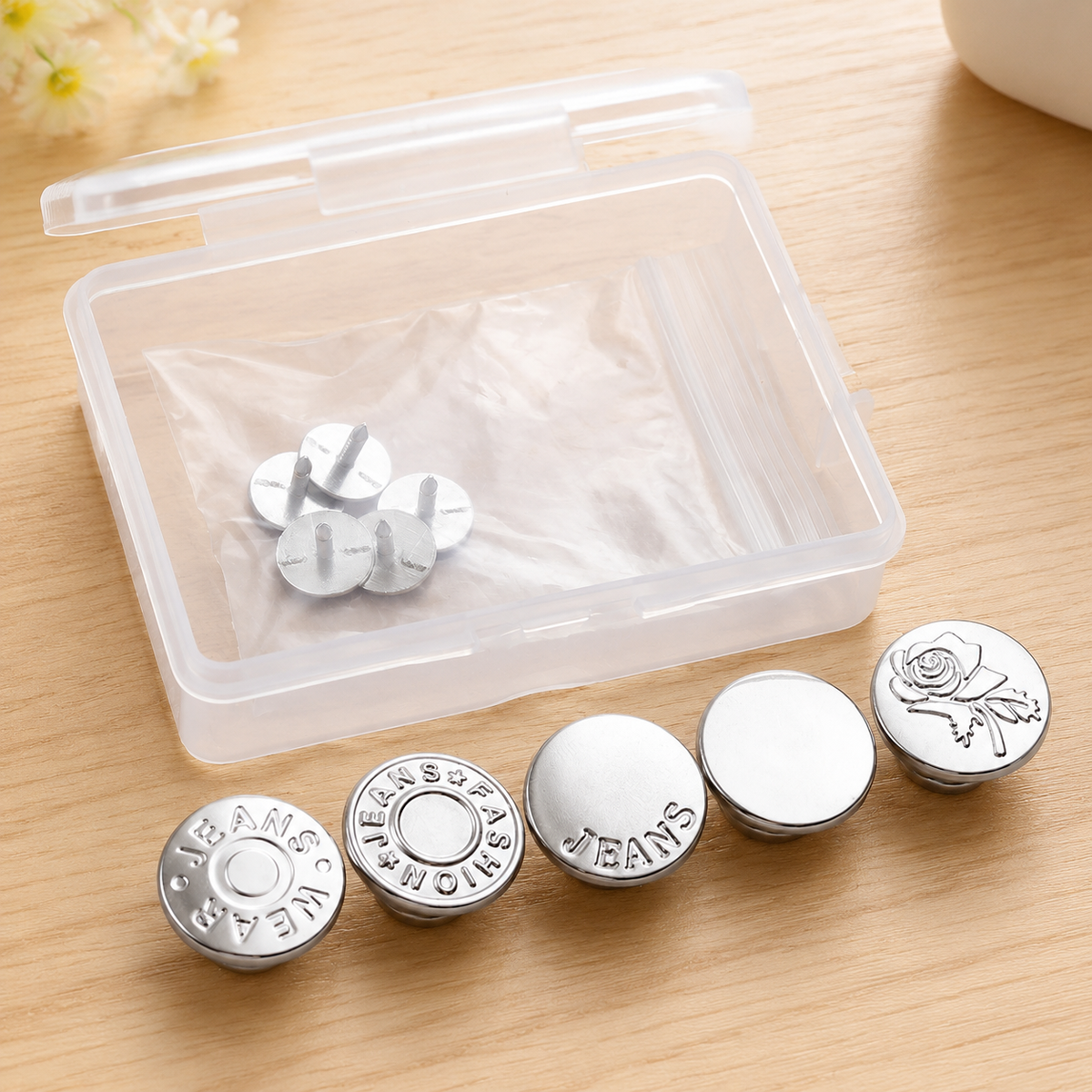 DIY Jeans Buttons, 5x 17mm No-Sew Replacement Buttons, Alloy Waist Adjustment Kit for Broken Jeans, Clothing Repair