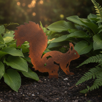 Rusty Squirrel Silhouette Garden Stake Metal Animal Yard Art Decoration
