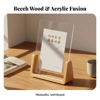 Wooden Base Acrylic Frame Minimalist Design Wooden Base Picture Frame Hand-Polished Wood Photo Stand for Desktop, Office