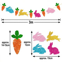 Easter Bunny & Carrot Garland, Happy Easter Garland Glittery Glitter Easter Bunny Banner Easy to Hang Bunny and Egg Banner for Families, Teachers, Home, Mantelpiece, Classroom
