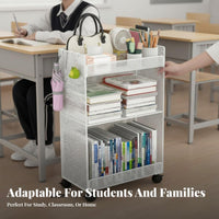Movable under-table Book cart Large Capacity Multitier Rolling Organizer Space-Saving School Supply with grip for Students, Office Workers, Classroom, Dormitory, Study Room, Nursery