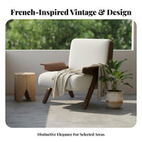 Retro Design Striped Accent Chair French Aesthetic Armchair Solid Wood Frame Home Seating Designer Look for Interior Decorators, Readers, Homeowners, Living Room, Homestay, Lounge Area, Reading Nook