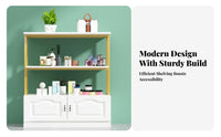 Minimalist Design Double-Sided Display Cabinet Large Storage Capacity Freestanding Island Display Easy to Assemble Multi-Layer Merchandise Rack Heavy-Duty for Salon Owners, Shopkeepers, Homeowners, Maternity and Baby Shop, Boutique, Showroom, Supermarket