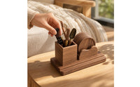 Tea Utensil Holder Walnut Wood Organizer Compact Wooden